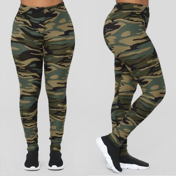 

2020 new style fashion womens pants fitness leggings casual long skinny high waist camouflage ankle length, Black