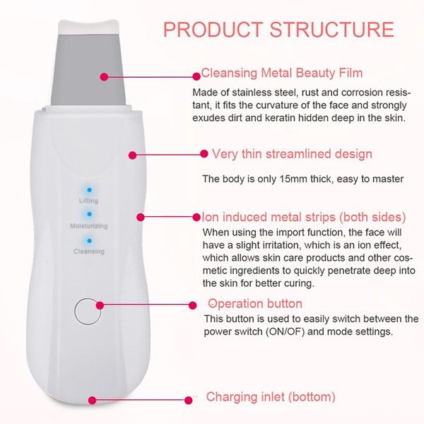 

vibrate deep face cleaning skin scrubber remove dirt blackhead reduce wrinkles facial lifting peeling tool not ultrasonic shovel