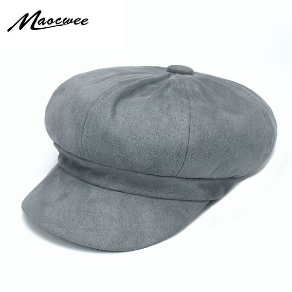 

vintage solid suede beret hat women 2020 autumn winter fedora hats newsboy army octagonal cap fashion girl's women beret hat, Blue;gray