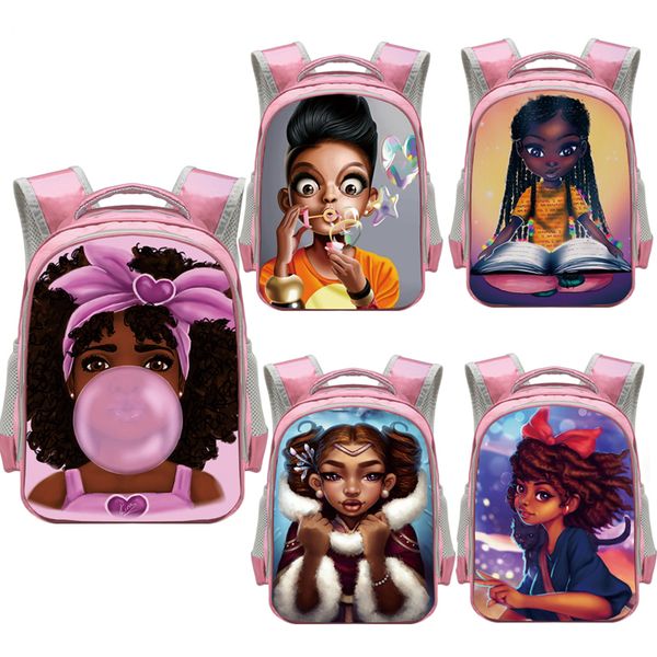

cute afro girls backpack children school bags cartoon black girls daypack africa american kids kindergarten bag bookbag lj200917