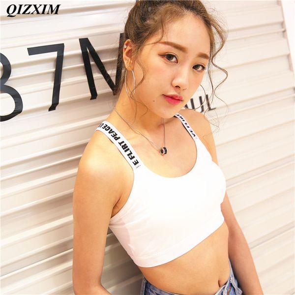 

camisoles & tanks qizxim women's letter shoulder girdle backless padded crop female gallus braces lady inside backing shirts, Black;white