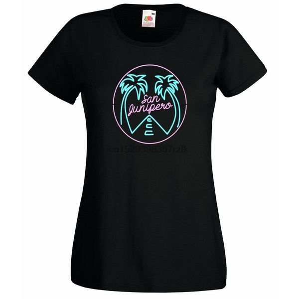 

black mirror inspired san junipero logo ladies fit t-shirt lgbt pride tuckers