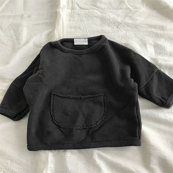 

hoodies & sweatshirts 2021 fashion toddler baby oversized cute long sleeve solid color pullover with front pocket autumn kids clothes, Black