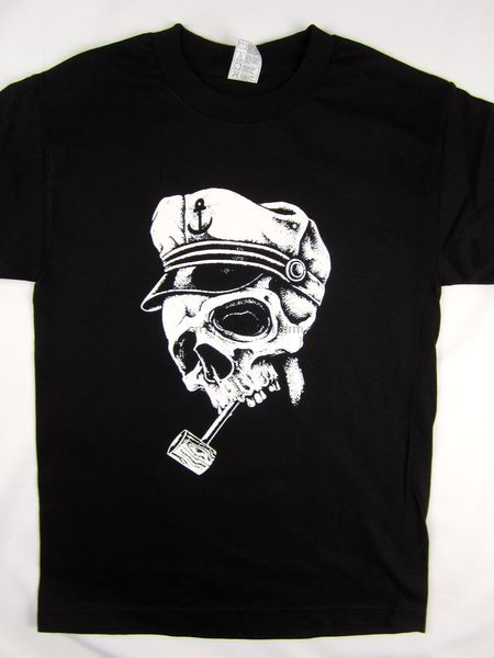 

boat captain skull w pipe sailor navy black tee mens shirt choose a size gift print t-shirthip hop tee shirtnew arrival tees