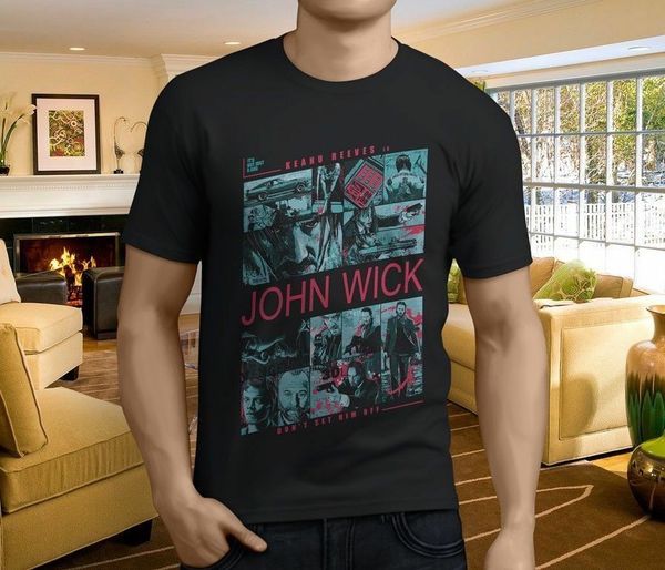 

new popular john wick 2 keanu reeves movie men's black t-shirt size s-3xl man fashion round collar t shirt tee