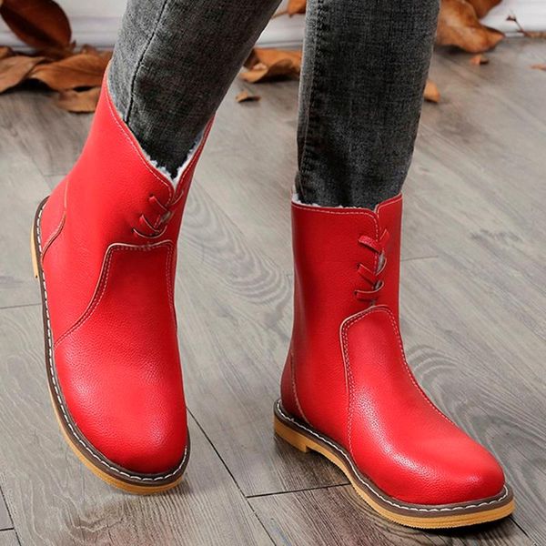 

обувь женщина моды сапоги мода площади женщины каблука lace-up solid color mid загрузочный keep warm круглый носок обуви, Black