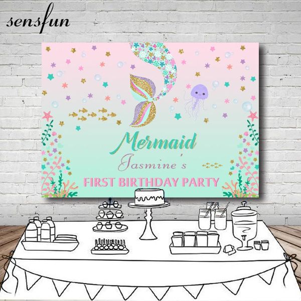 

background material pink and mint theme glitter mermaid backdrop for po studio little stars girls born baby shower backgrounds vinyl