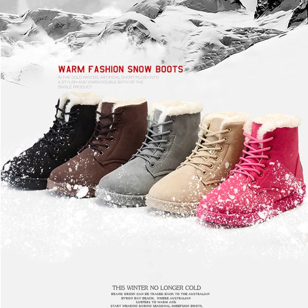 

winter warm women's snow boots fur flush platform ankle boots lace-up wedge women's shoes female suede flat short, Black