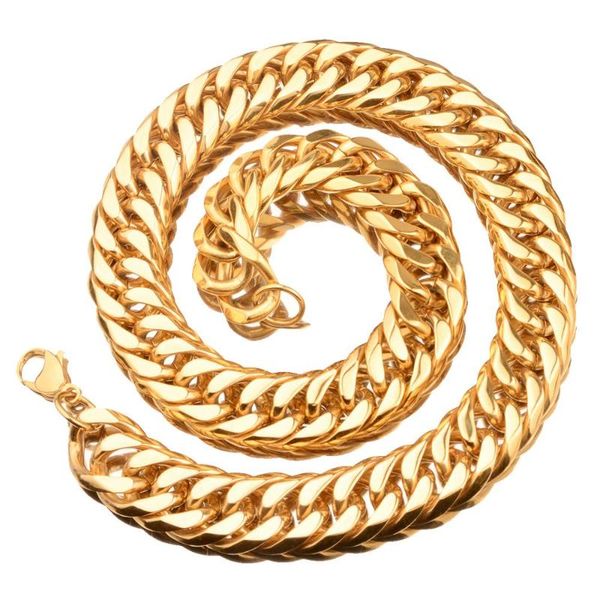 

21mm stainless steel gold cuban curb link chain lobster buckle mens necklace or bracelet heavy jewelry 7"-40, Silver