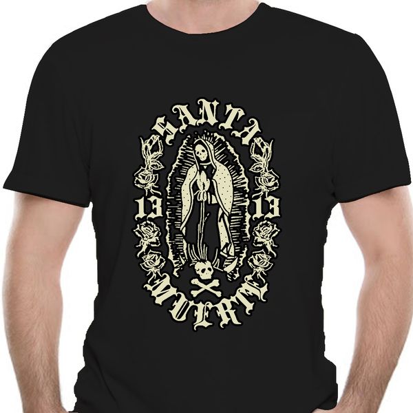 

gothic santa muerte t shirt men novelty short sleeves cotton lady of holy death tee mexican skull t-shirt horror harajuku 8922a
