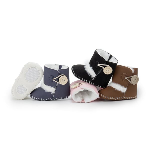 

winter fashion newborn kid baby girl boy snow shoes plus velvet warm soft sole prewalker crib plush boots solid cotton cute, Black;grey