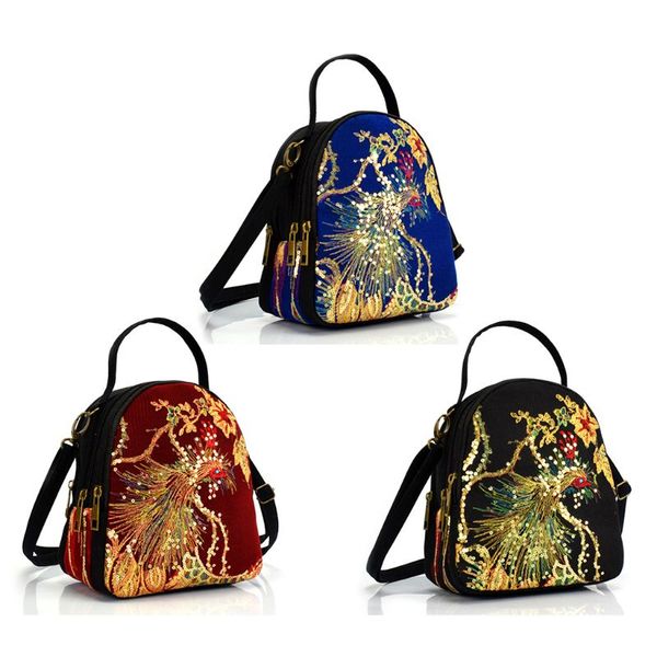

women canvas crossbody shoulder bag ethnic sequins peacock embroidery handbag e5bc