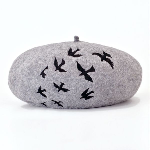 

new fashion winter wool felt berets for women artist boina embroidery cap fashion gorras planas flat cap female stewardess hats, Blue;gray