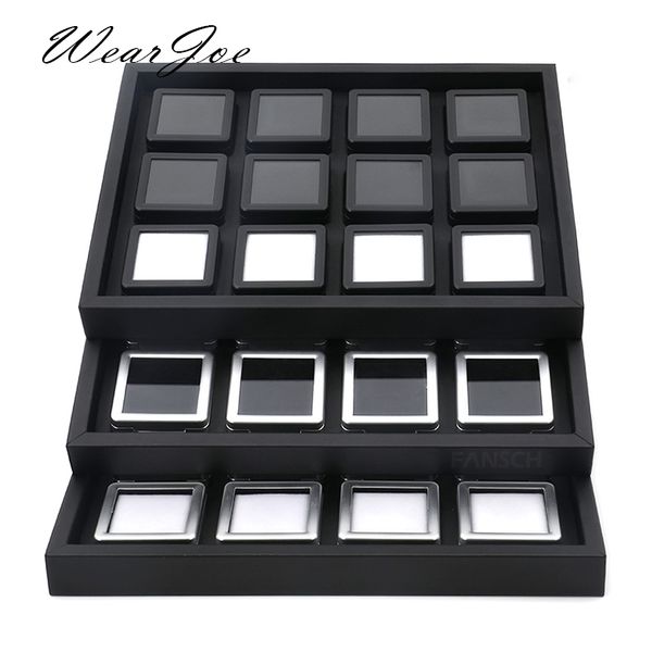 

modern gem stone jar display box diamond jewelry beads coin organizer gemstone jewellery tray storage container black pu leather, Pink;blue
