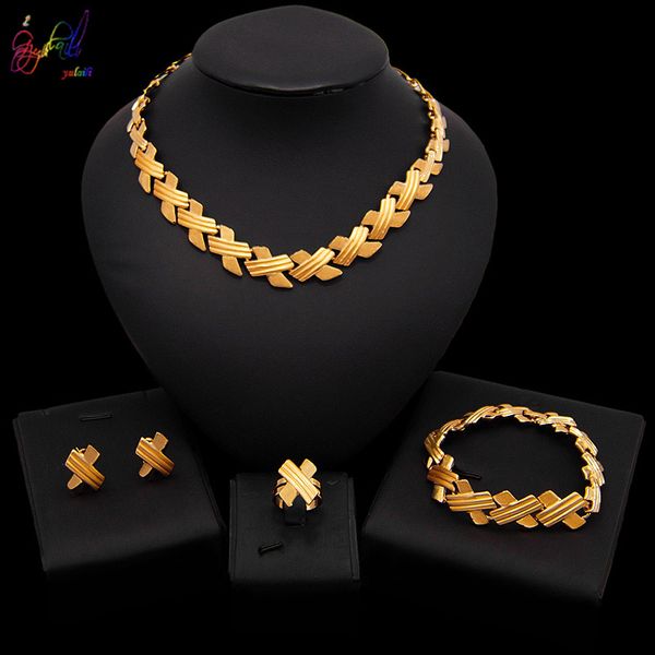 

yulaili 18 gold plated xx necklace earrings bracelet ring for women wholesale 2020 fashion african jewelry sets ing, Black