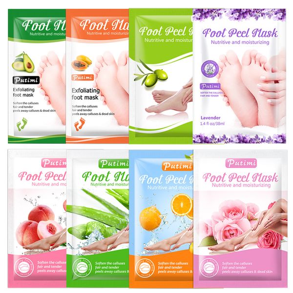 Pés Putimi Lavender Aloe Pé esfoliantes Peeling Máscara Remove pele morta Callus Pedicure Meias Saltos Creme Pés