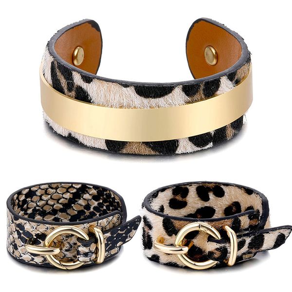 

famshin fashion leopard snake skin wrap bracelets for women men punk style bangle bracelet bijoux wristband jewelry new, Golden;silver