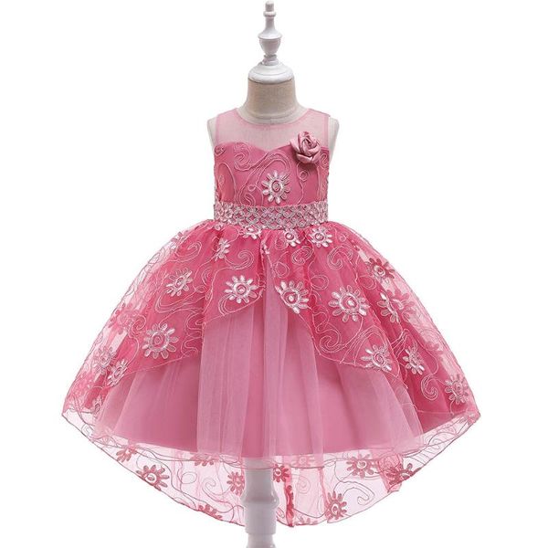 

flower embroidery boutiques lace baby girl dress evening party dress with bow wedding gown kids dresses for girls t5117, Red;yellow