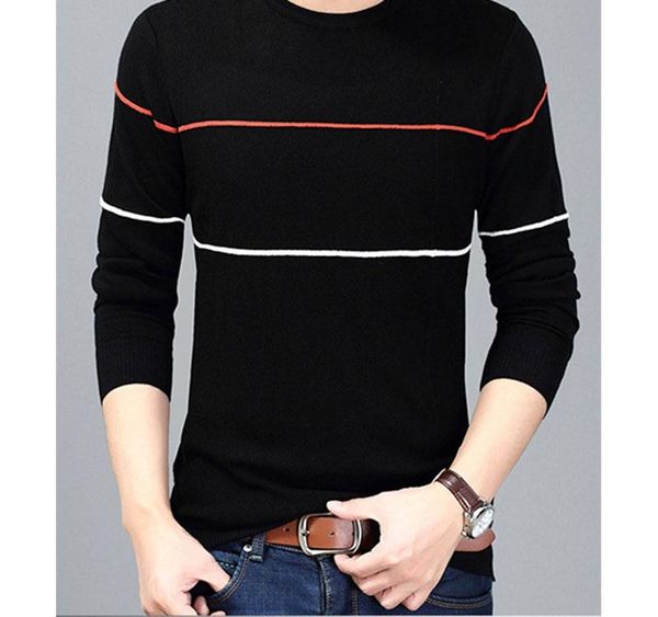 

2018 autumn winter new men s sweater fashion casual slim fit men s sweater striped print round neck pullover003, White;black