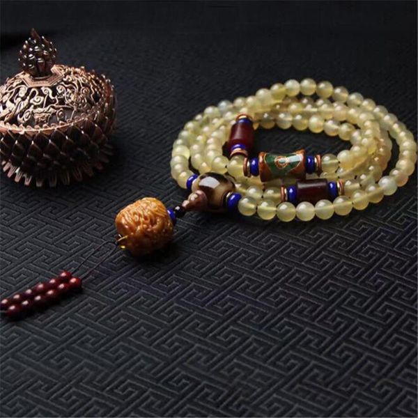 

handmade real 108 8mm horn beads bracelet women healing bracelets 4 circles olive dragon pendant accessory men jewelry wholesale, Black