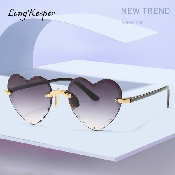 

sunglasses 2021 fashion women rimless heart sun glasses cute ladies gradient party shades oculos, White;black