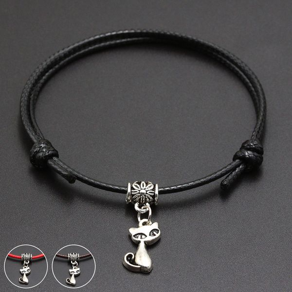 

2020 new proud cat pendant red thread string bracelet lucky black coffee handmade rope bracelet for women men jewelry, Red;blue