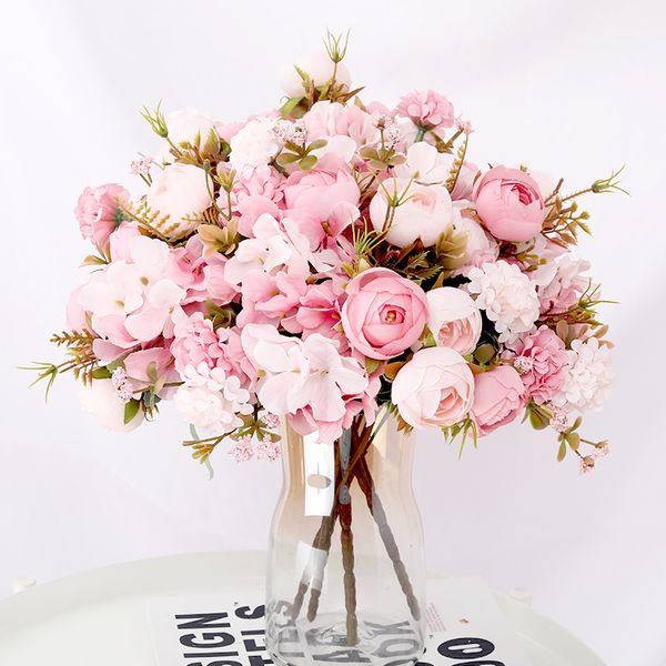 

rose artificial flowers hydrangea hybrid bouquet silk fake flower autumn decoration diy home garden wedding decor