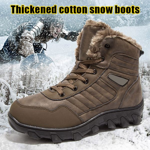 

men thickened cotton snow boots pu leather sport winter boots warm shoes thicken soft anti-slip for outdoor tc21, Black