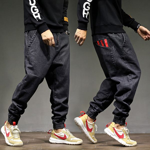 

high street fashion men jogger jeans black color size 28-42 loose fit cargo pants harem trousers hip hop jeans men, Blue