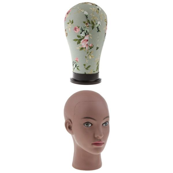 

2x pro mannequin head model cork head canvas block wig making display stand, White