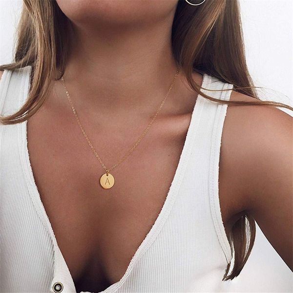 

pendant necklaces aesthetic 26 letter for women charm chain choker couple initial name necklace personalised chains collares, Silver