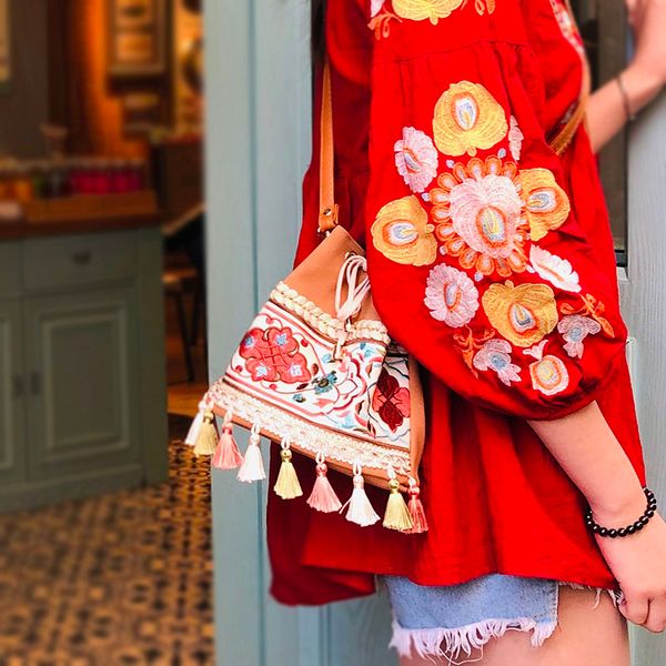 

sutasuta ручной работы женщины китайская национальная вышитая ведровая сумка высокой емкости маленький свежий прекрасный женский плечо сумка