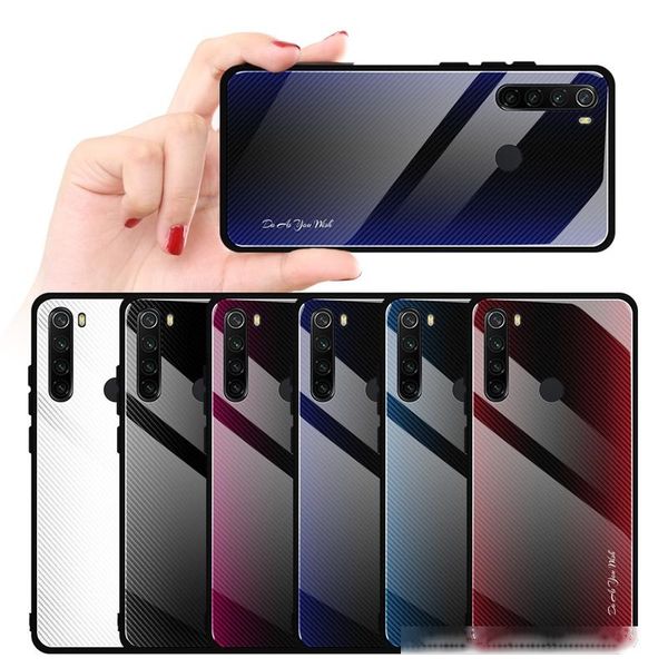 

shockproof gradient texture tempered glass phone case for redmi note 8 case with soft silicone edge