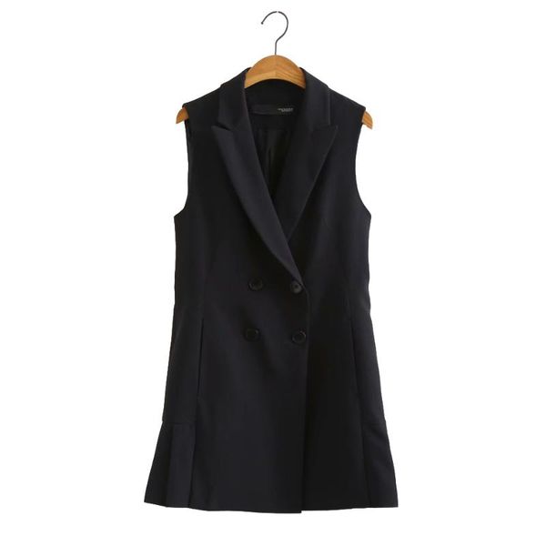 

2020 spring summer women casual vests jackets coats sleeveless double breasted black female elegant waistcoat colete feminino, Black;white