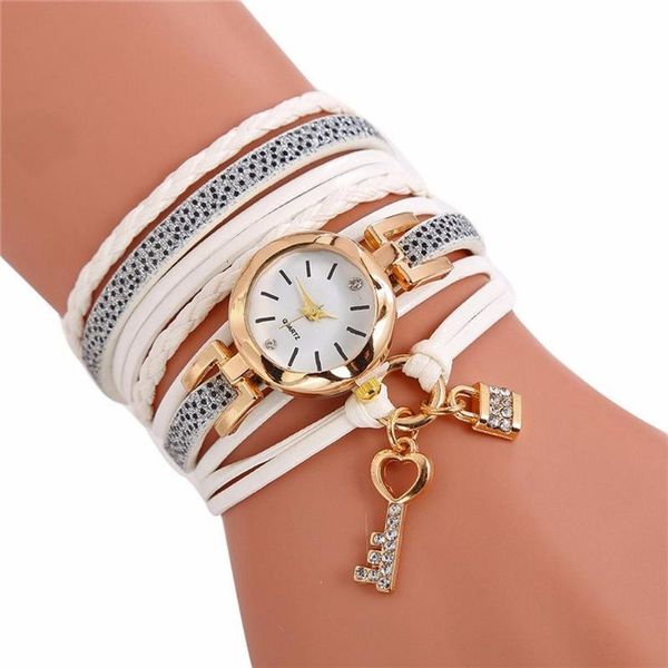 

round women's watches europe and the united states personality fashion watch key and lock accessories pendant watch, Slivery;brown