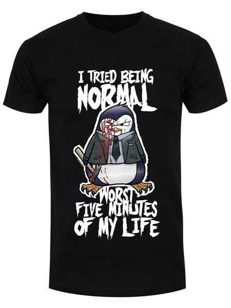 

psycho penguin t-shirt i tried being normal men's black summer style tee shirt