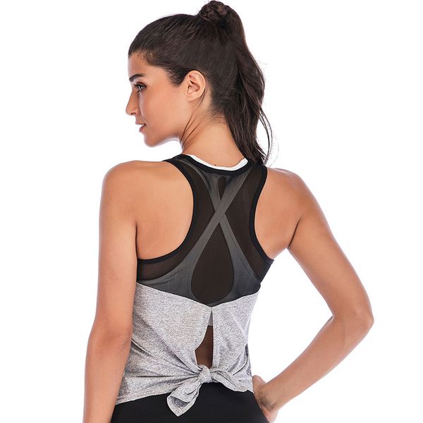 

yoga outfits hollow out mesh women open back shirt vest breathable gym sports fitness sleeveless crop workout, White;red