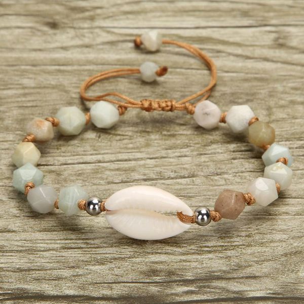 

adjustable handmade shell bracelet women natural cut-face amazonite bracelet for women friend gift for her bijoux ym-02, Golden;silver