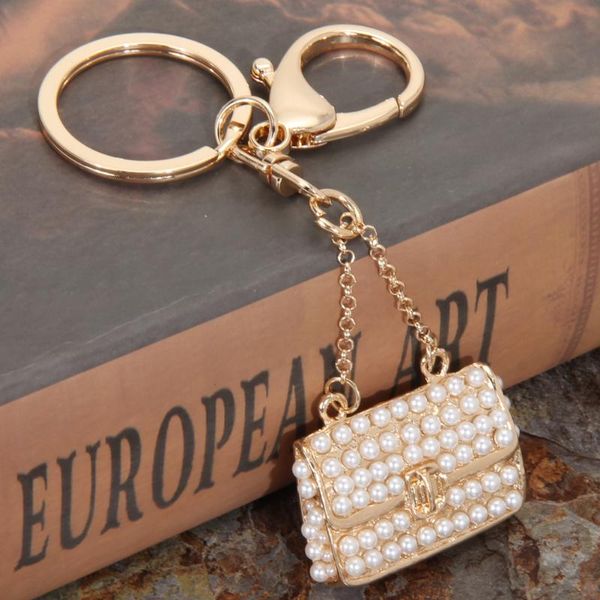 

female new style shaped metal bag charming purse handbag keychain crystal keychain handbag pendant car keyringdm, Silver