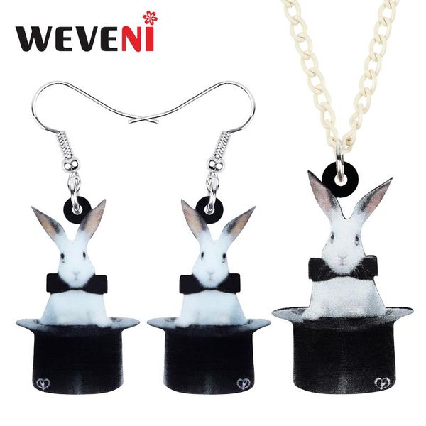 

weveni acrylic magic hat white jewelry sets lovely animal necklace earrings for women kids friends birthday gift, Silver