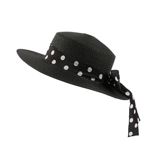 

hats spring and summer new leisure travel weaving women wild outdoor sunscreen polka dot ribbon bow straw hat, Blue;gray