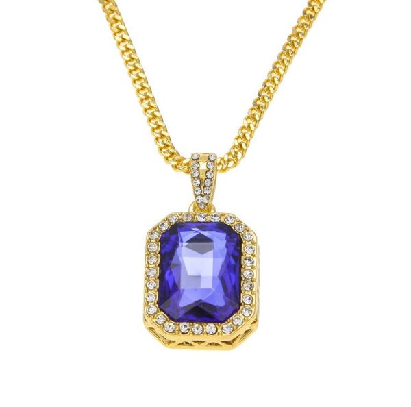 

hip-hop out rhinestones square gem pendant necklace stainless steel fashion retro charm female luxury necklace jewelry gift, Silver