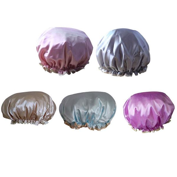 

beauty makeup dustproof cap elastically designed waterproof padded shower hat imitate silk satin bathing hat bath supplies