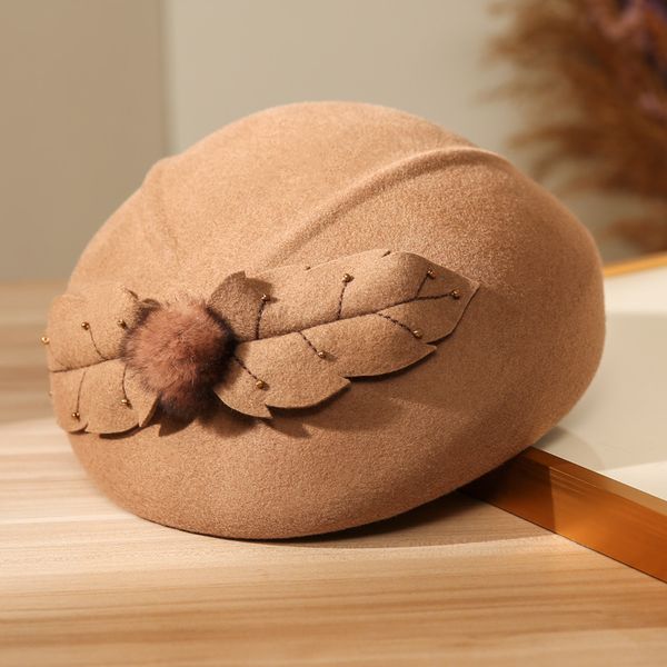 

berets female chic fascinators women fedora hats lady winter fashion felt hat flower beret caps pillbox cap 100% australia wool, Blue;gray