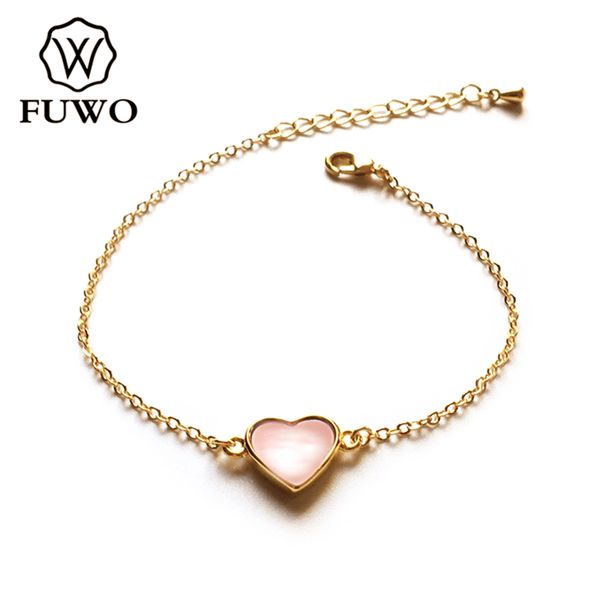 Fuwo moda seashell pulseira com 24k ouro enchido cadeia de bronze elegante pulseira de coração jóias por atacado br518