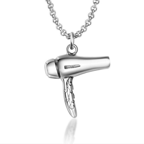 

pendant necklaces stainless steel hair dryer necklace funny electrical appliances barber jewelry tony, Silver