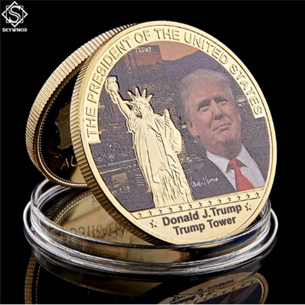 

45th us president donald trump craft gold tower make america great again coin