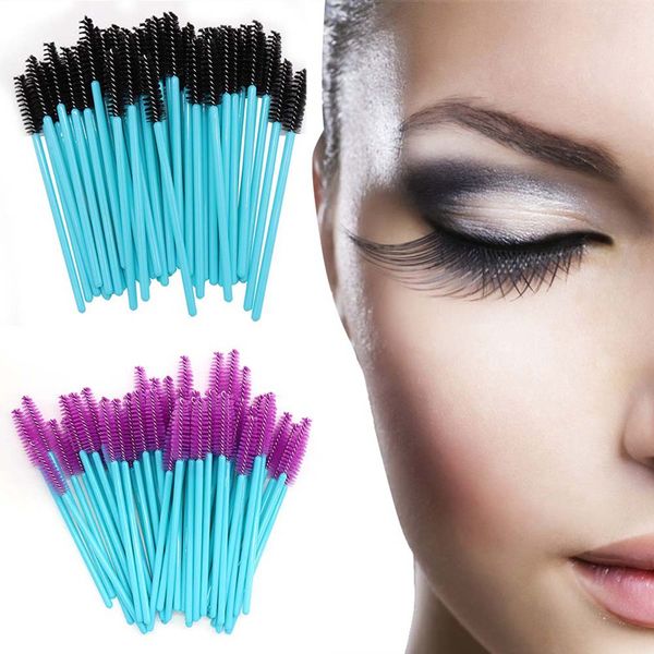 

new arrived 50pcs blue handle pink brushes nylon disposable mascara wands lashes makeup brushes eyelash extension