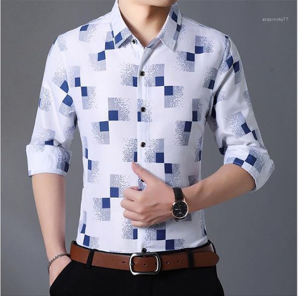 

shirts men fashion 2020 new spring autumn button down long sleeve casual social shirt plus size plaid, White;black