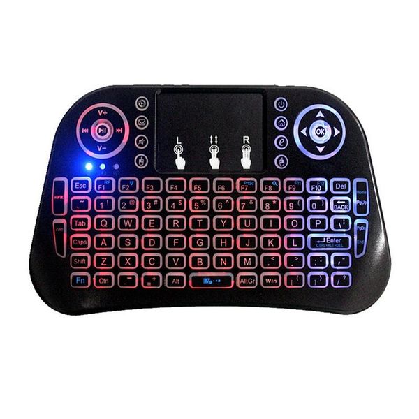 

2.4ghz 7 color russian 3 colour air mouse with touchpad remote control android tv box backlit i8 mini wireless keyboard english